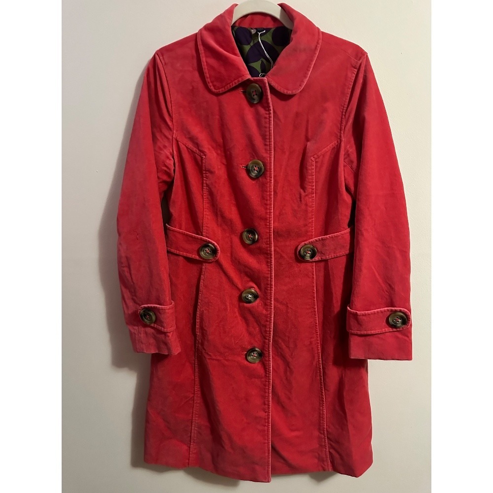 Boden Ladies Size 12 Mid Length Pink Velvet Button Up Coat Womens
